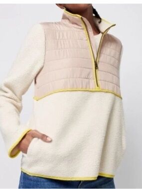Faherty Cream & Blush Sherpa Half-Zip Ski Jacket with Yellow Trim
